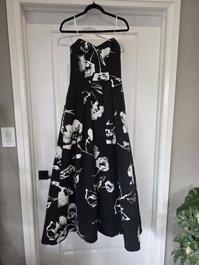 Strapless Black Floral A-Line Dress